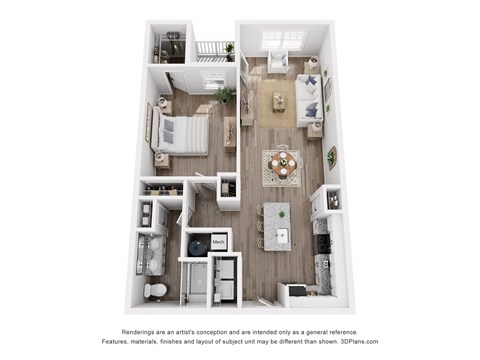 Floor plan for 1 bed, 1 bath, 860 sqft